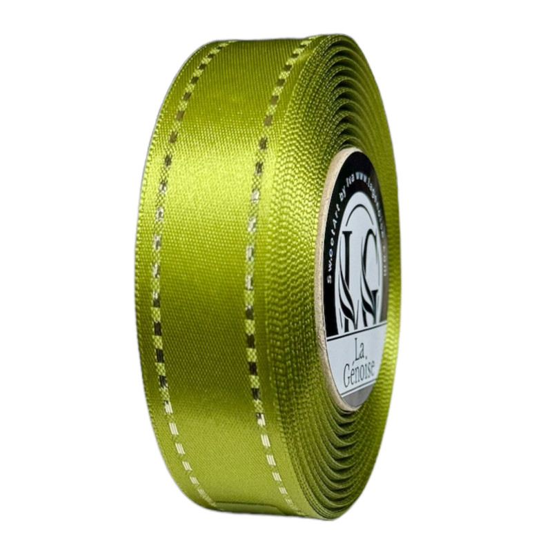 Ruban Satin Double Face 24mm x 20m Olive Green/Gold