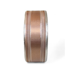 Ruban Satin Double face Light Brown/Silver 40mm x 25m