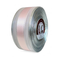 Ruban Satin Double face Pastel Pink/Silver 40mm x 25m