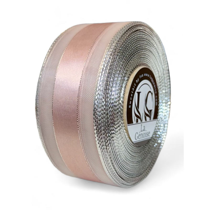 Ruban Satin Double face Champagne/Silver 40mm x 25m