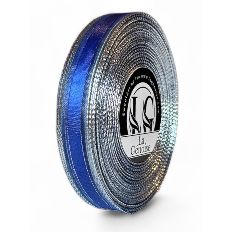 Satin Ruban Double face 15mm x 25m Dark Blue/Silver
