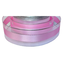 Ruban Satin Double face Pink/Silver 40mm x 25m
