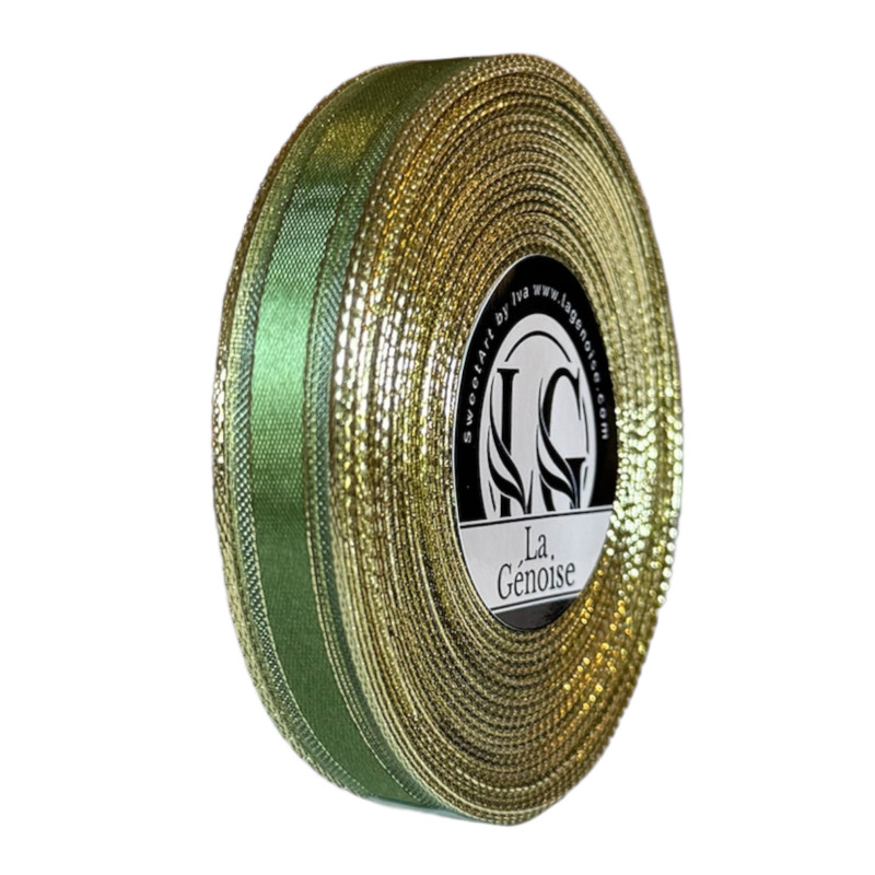 Satin Ruban Double face 15mm x 25m Olive Green/Gold