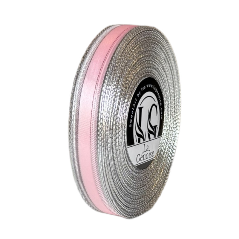 Satin Ruban Double face 15mm x 25m Pastel Pink/Silver