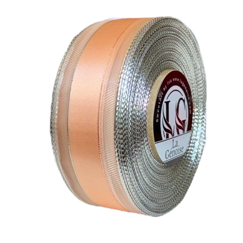 Ruban Satin Double face Apricot/Silver 40mm x 25m