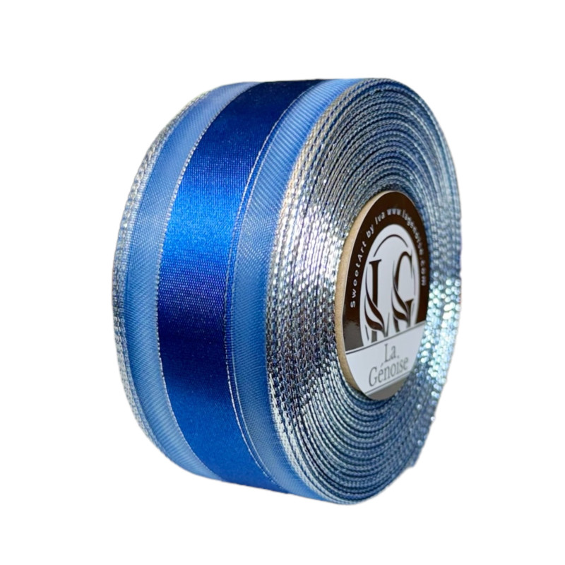 Ruban Satin Double face Royal Blue/Silver 40mm x 25m