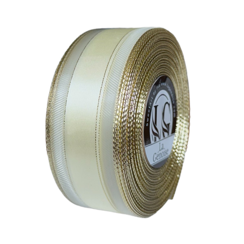 Ruban Satin Double face Cream/Gold 40mm x 25m