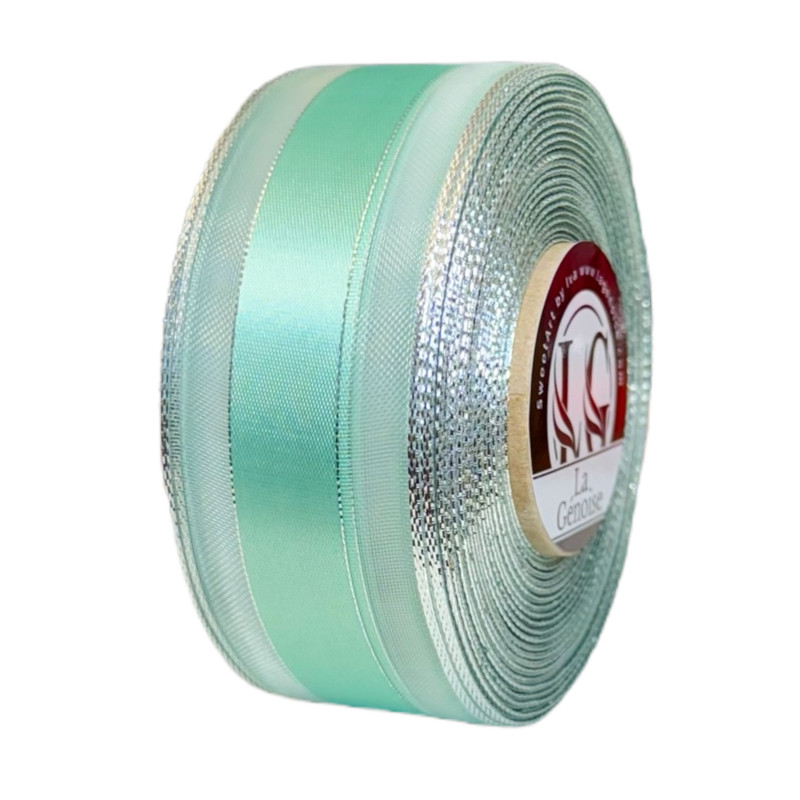 Ruban Satin Double face Pastel Green/Silver 40mm x 25m