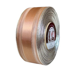 Ruban Satin Double face Light Brown/Silver 40mm x 25m