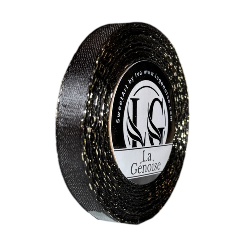 Ruban Satin une face Black/Gold 12mm x 10m