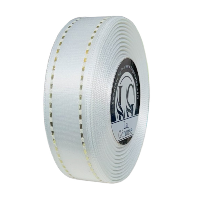 Ruban Satin Double Face 24mm x 20m White/Gold
